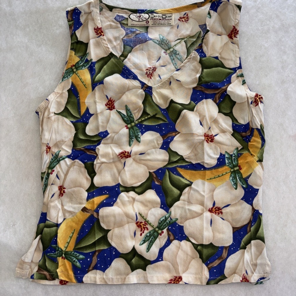 Bayou Wear‎ New Orleans Jazz Fest "Rag" Tank Top Size S Dragonflies Magnolia